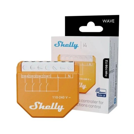 Relais Z-Wave Shelly Wave i4 Contrôle de scénarios, Long Range, Encastrable