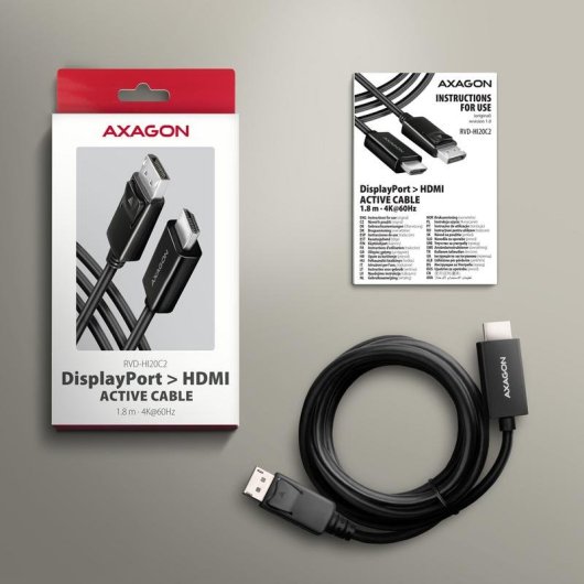 Câble HDMI AXAGON RVD-HI20C2 1,8 m DisplayPort HDMI 2.0b Noir