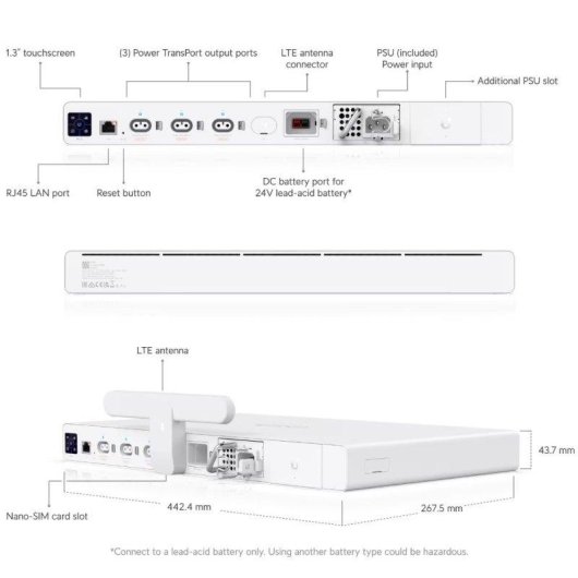 Estación de energía Ubiquiti UISP-P-Pro 480W 1 puerto AC/DC Batería ampliable Pantalla táctil App LTE