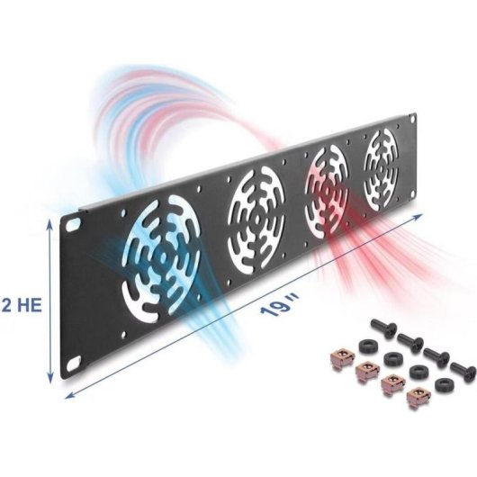 Tapa trasera Delock 67416 con 4 ventiladores integrados para rack 19" 2U metal gris oscuro