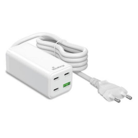 Cargador MediaRange MRMA124 100W GaN 3x USB-C 1x USB-A carga rápida blanco