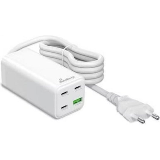 Cargador MediaRange MRMA124 100W GaN 3x USB-C 1x USB-A carga rápida blanco