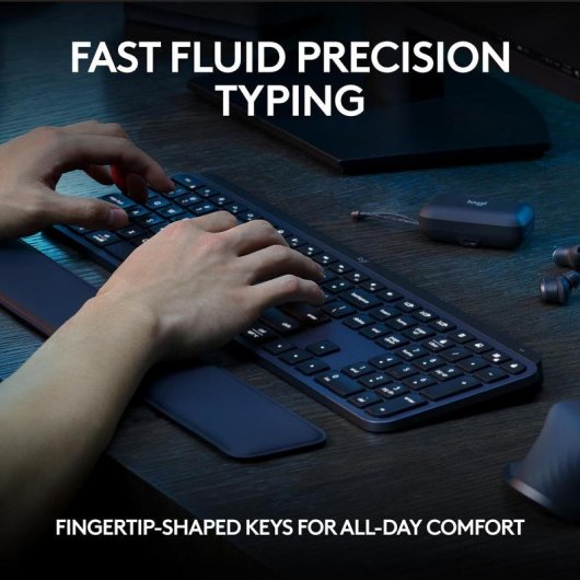 Teclado Logitech MX Keys S sem fios QWERTZ retroiluminado com apoio de pulso