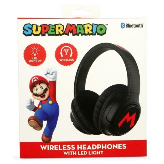 Auriculares Blade Super Mario Bros inalámbricos Bluetooth 5.3 con LED y micrófono, PS5, negro y rojo