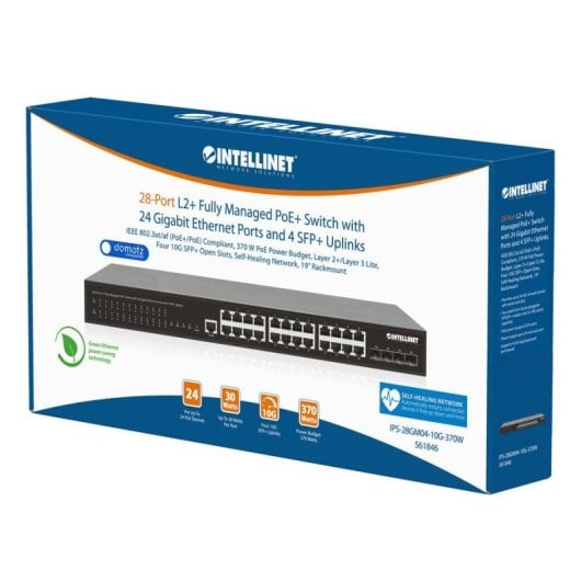 Switch Intellinet 561846 24 portas Gigabit PoE+ 4 SFP+ L2+ Rack 1U