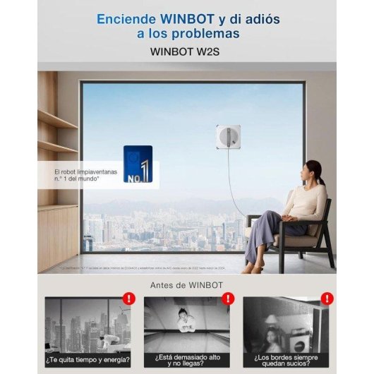 Robot limpiacristales Ecovacs Winbot W2s limpieza inteligente borde a borde eficiente triple pulverizador