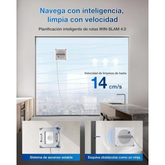 Robot limpiacristales Ecovacs Winbot W2s limpieza inteligente borde a borde eficiente triple pulverizador