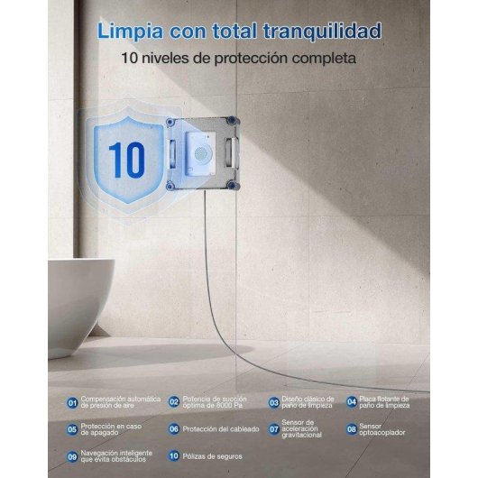 Robot limpiacristales Ecovacs Winbot W2s limpieza inteligente borde a borde eficiente triple pulverizador