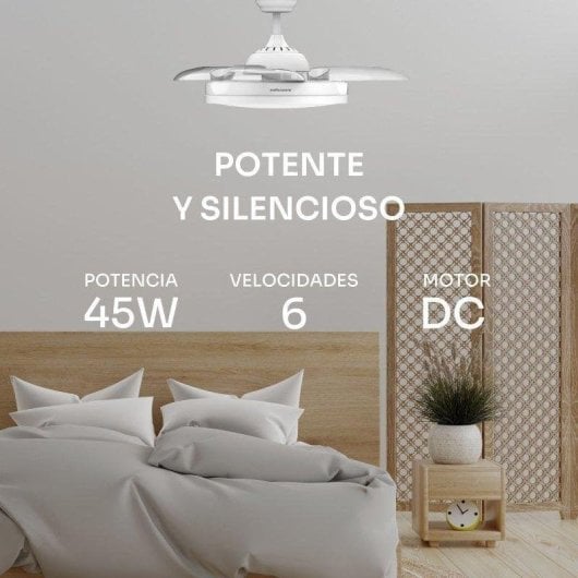 Ventilador de techo Mellerware Brizy Bright Foldable 40W motor DC luz LED 106cm
