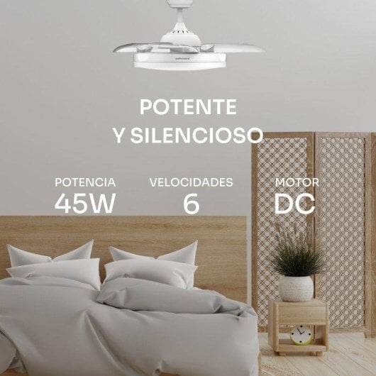 Ventilador de techo Mellerware Brizy Bright Foldable 40W motor DC luz LED 106cm