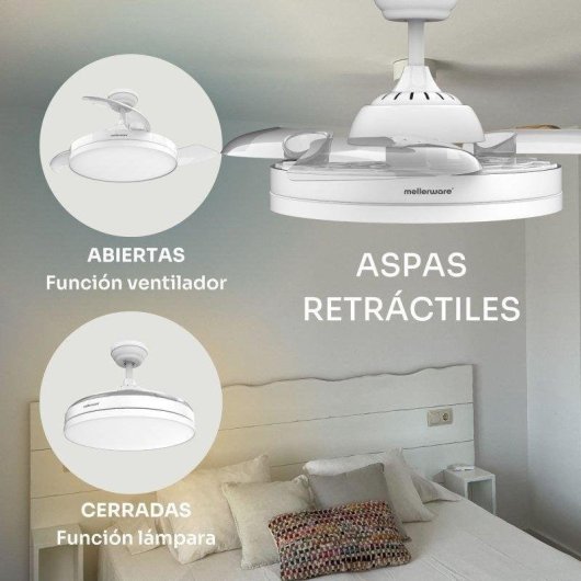 Ventilador de techo Mellerware Brizy Bright Foldable 40W motor DC luz LED 106cm