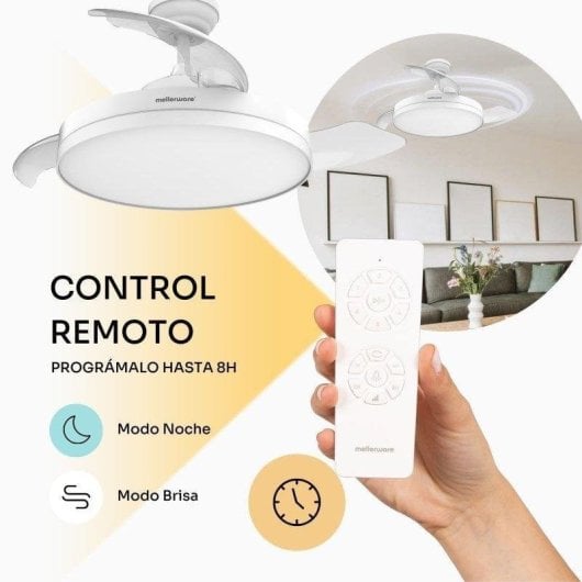 Ventilador de techo Mellerware Brizy Bright Foldable 40W motor DC luz LED 106cm