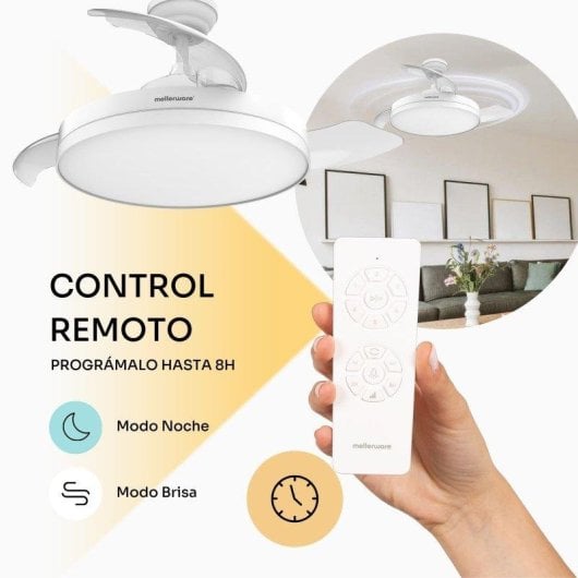 Ventilador de techo Mellerware Brizy Bright Foldable 40W motor DC luz LED 106cm