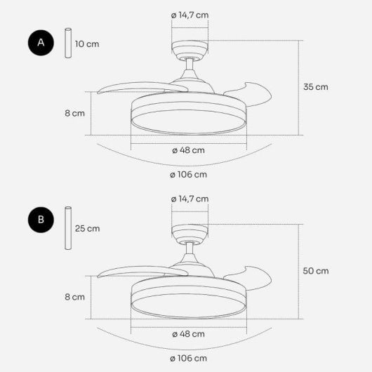 Ventilador de techo Mellerware Brizy Bright Foldable 40W motor DC luz LED 106cm