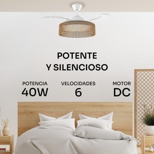 Ventilador de techo Mellerware Brizy Bright Rattan 106 cm LED 6 velocidades