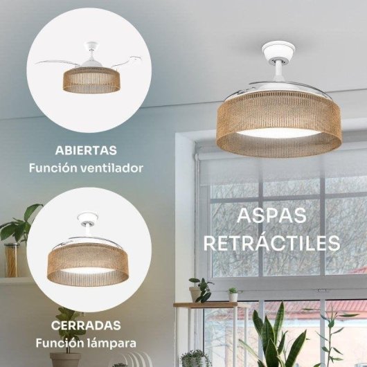 Ventilador de techo Mellerware Brizy Bright Rattan 106 cm LED 6 velocidades