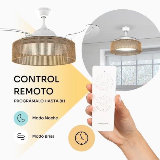 Ventilador de techo Mellerware Brizy Bright Rattan 106 cm LED 6 velocidades