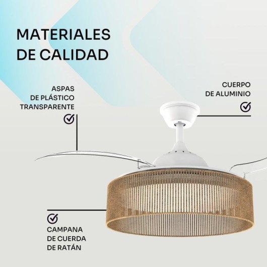 Ventilador de techo Mellerware Brizy Bright Rattan 106 cm LED 6 velocidades