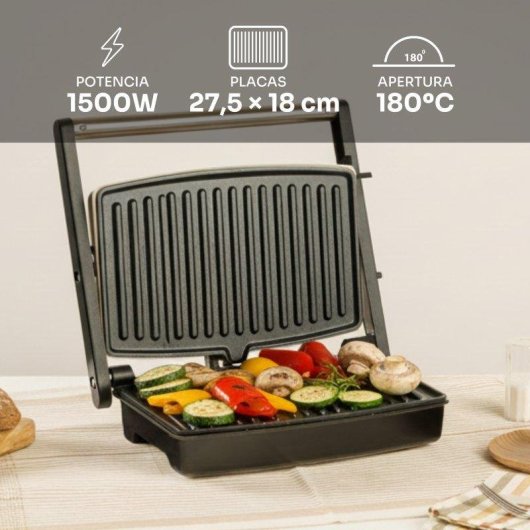 Plancha Grill Mellerware Hotty 1500 Sand 1500 W 2 Placas Apertura 180º Antiadherente