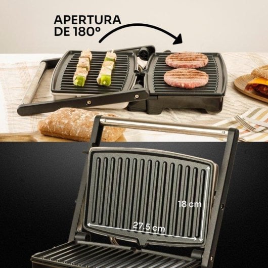 Plancha Grill Mellerware Hotty 1500 Sand 1500 W 2 Placas Apertura 180º Antiadherente