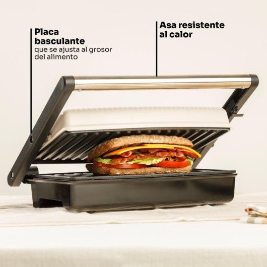 Plancha Grill Mellerware Hotty 1500 Sand 1500 W 2 Placas Apertura 180º Antiadherente