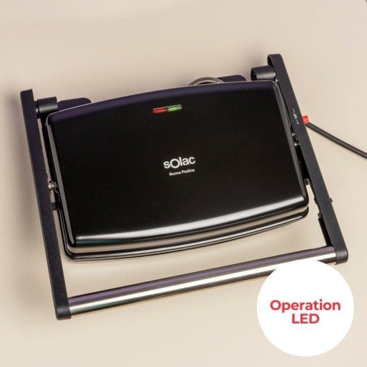 Grill Solac Buona Piadina 1500W apertura 180° placas antiadherentes