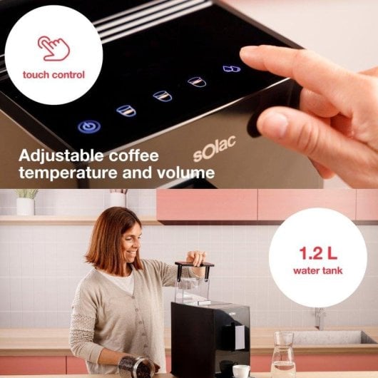 Cafetera Superautomática Solac 1,2L 19 Bares Molinillo Integrado Thermoblock Pantalla Táctil