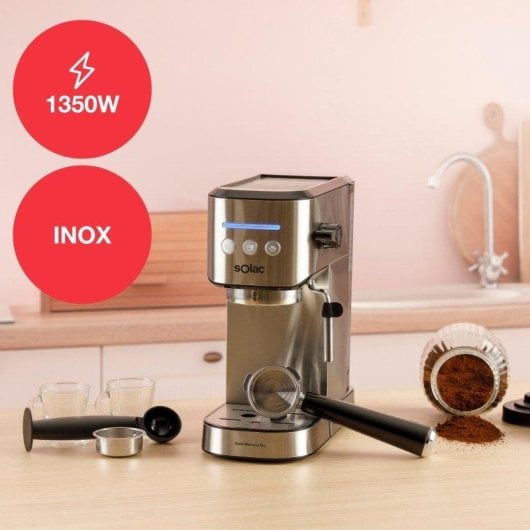 Cafetera Espresso Solac Taste Slim Pro Inox 1L 20 Bares con vaporizador y calienta tazas