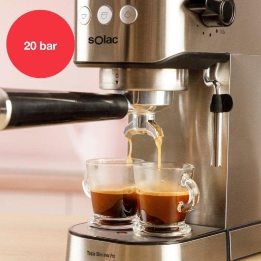 Cafetera Espresso Solac Taste Slim Pro Inox 1L 20 Bares con vaporizador y calienta tazas