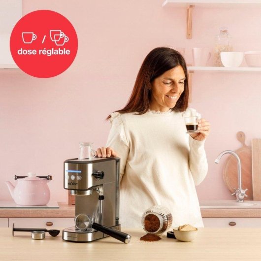 Cafetera Espresso Solac Taste Slim Pro Inox 1L 20 Bares con vaporizador y calienta tazas