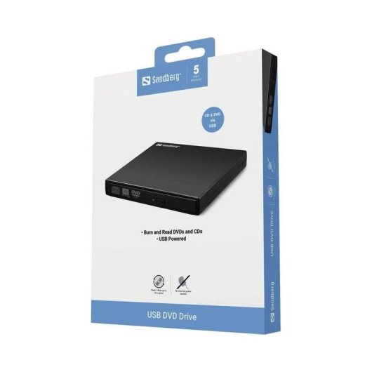 Masterizzatore DVD esterno Sandberg USB Mini DVD Burner nero USB 2.0 portatile