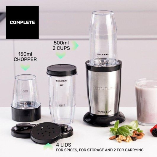 Batidora Taurus Shake & Go 800W con vasos portátiles y picador