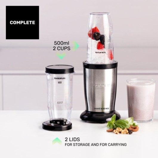 Batidora Taurus Shake & Go Mix 1000W con vasos portátiles y cuchillas intercambiables