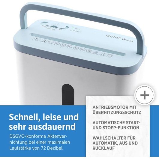 Destructeur de papier GENIE 440 X Blue coupe croisée 4x38 mm 8L bleu blanc