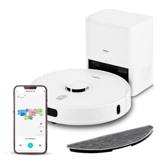Aspirateur Robot et Laveur Medion X41 SW+ Navigation Basique 8.000 Pa Contrôle Vocal