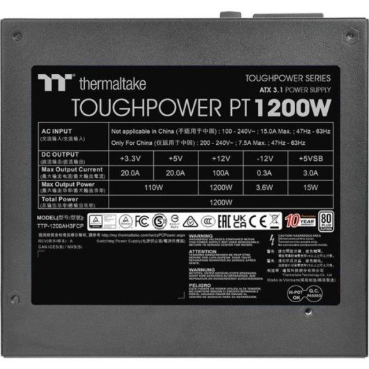 Fuente de Alimentación Thermaltake Toughpower PT 1200W 80 PLUS Platinum modulaire