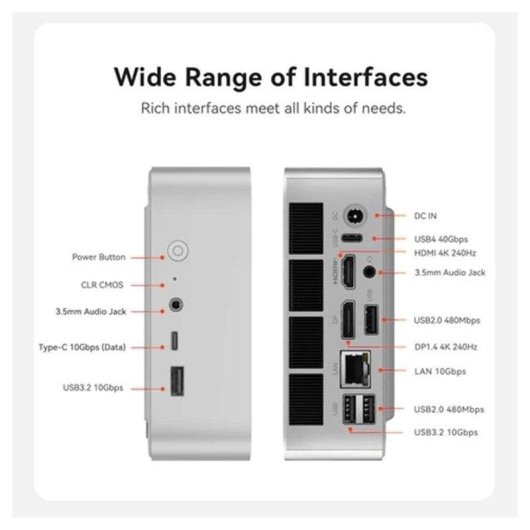 Desktop PC Beelink SER10 Max AMD Ryzen AI 9 HX 470 64GB 1TB SSD Radeon 890M Windows 11 Pro WiFi 6