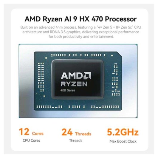 Desktop Beelink SER10 Max AMD Ryzen AI 9 HX470 64GB 1TB SSD Radeon 890M Windows 11 Pro IA