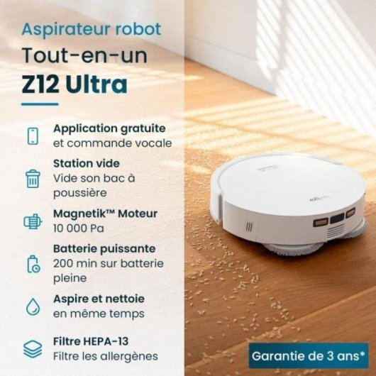 Aspirador Robô com Mopa EZIclean Z12 Ultra Com Esvaziamento Automático Navegação LiDAR 270 min
