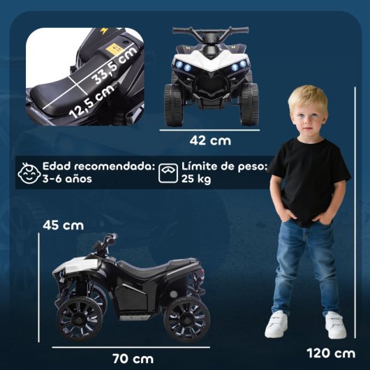 Aiyaplay Quad Eléctrico Para Niños 6 V 70x42x45 Cm Blanco
