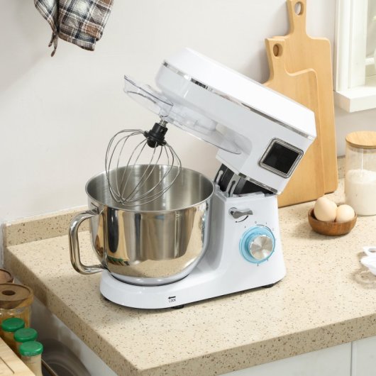 Homcom Batidora Amasadora 6l1400w 6 Velocidades Led Fermentación Blanco