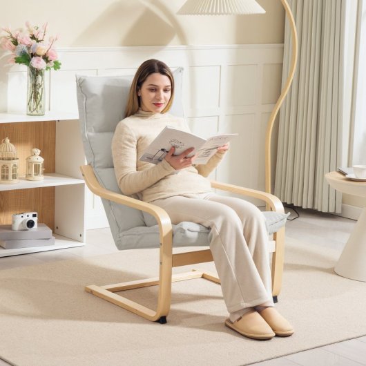 Homcom Sillón De Salón Moderno Con Respaldo Alto Patas De Madera Crema
