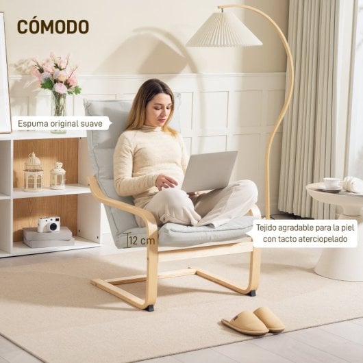Homcom Sillón De Salón Moderno Con Respaldo Alto Patas De Madera Crema