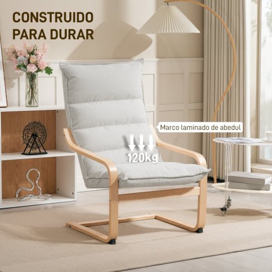 Homcom Sillón De Salón Moderno Con Respaldo Alto Patas De Madera Crema