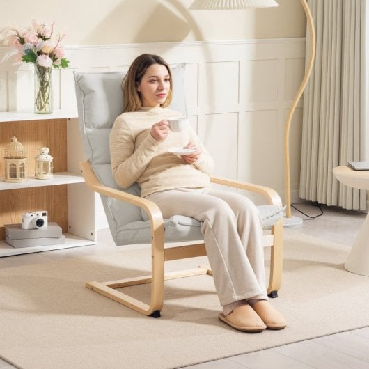 Homcom Sillón De Salón Moderno Con Respaldo Alto Patas De Madera Crema