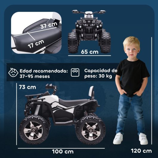 Homcom Quad Eléctrico Para Niños 12v Con 2 Motores 3–8 Km/h Música Faros Blanco