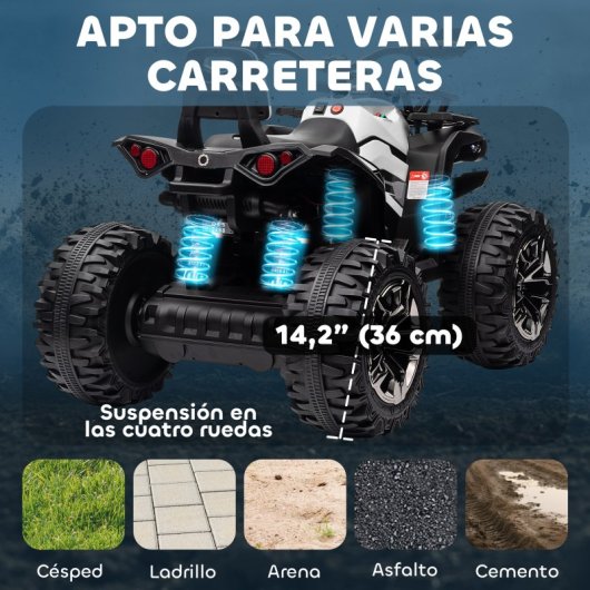 Homcom Quad Eléctrico Para Niños 12v Con 2 Motores 3–8 Km/h Música Faros Blanco