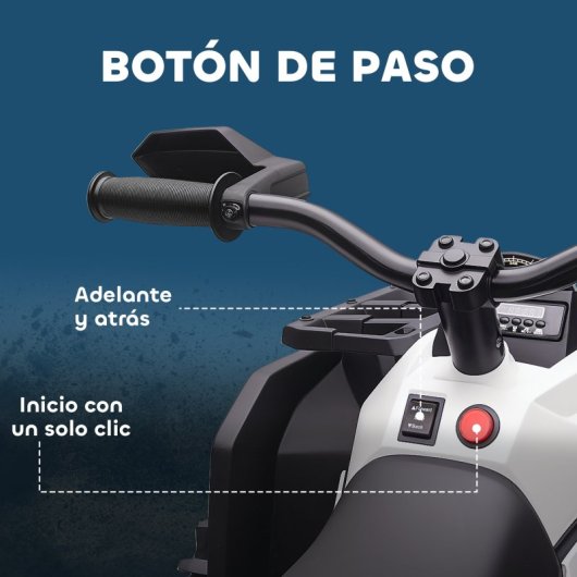 Homcom Quad Eléctrico Para Niños 12v Con 2 Motores 3–8 Km/h Música Faros Blanco