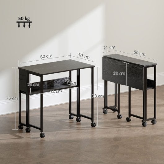 Homcom Escritorio Plegable Con Ruedas 80x50x75 Cm Negro