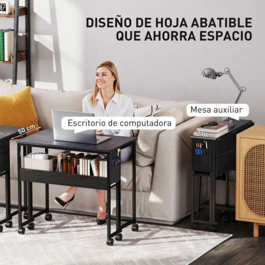 Homcom Escritorio Plegable Con Ruedas 80x50x75 Cm Negro